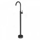 Round Black Solid Brass Freestanding Bath Spout with Mixer Floor Mounted
